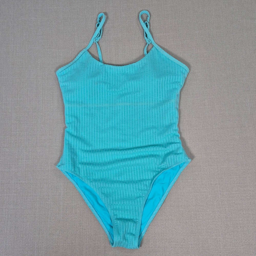 Zaful Turquoise Blue Ribbed One Piece Swimsuit Adjustable Straps Size M NWT